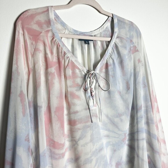 ModCloth Boho I Go Chiffon Tie Dye Pink Blue Top Women’s XL - Picture 3 of 13